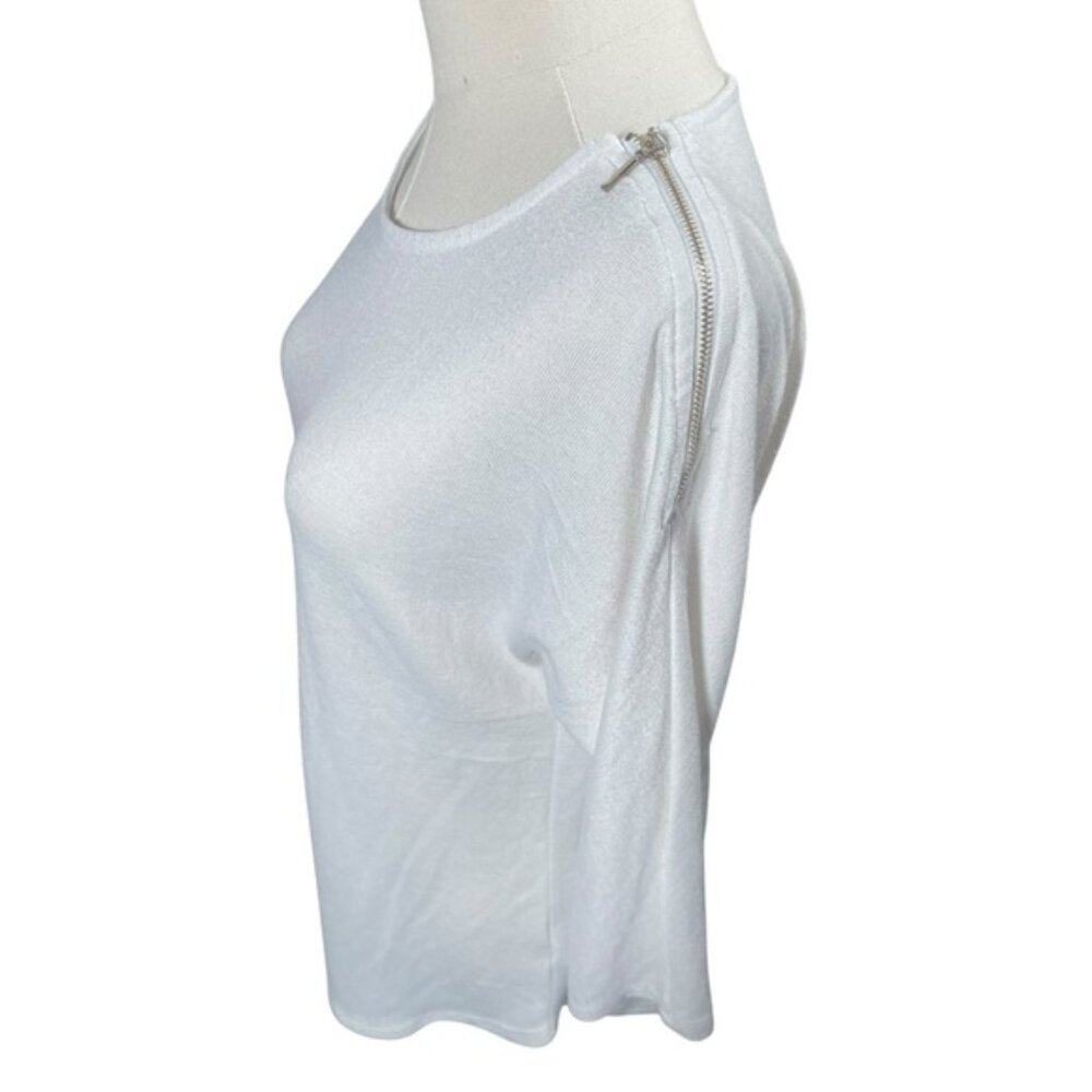 Dynamite Small Top White Shirt Blouse Zipper Spring Half Sleeve Scoop Minimalist - Picture 5 of 8